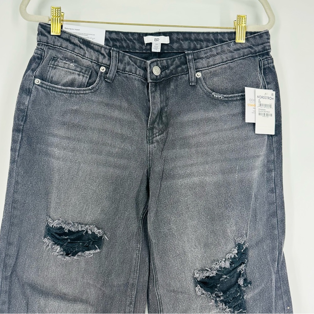 NEW BP Black Destroyed Wide Leg Low Rise Denim Jean 100% Cotton Size 29, Size 30 - Picture 9 of 14